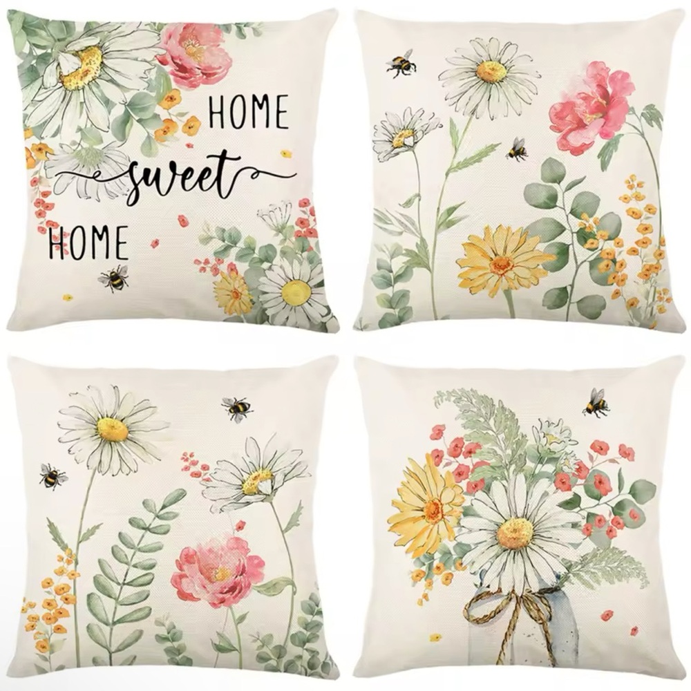 NIP Pillow cover set of 4 . 18” x 18”  Zipper open/close Daisy 🌼 Bee 🐝 Floral💐